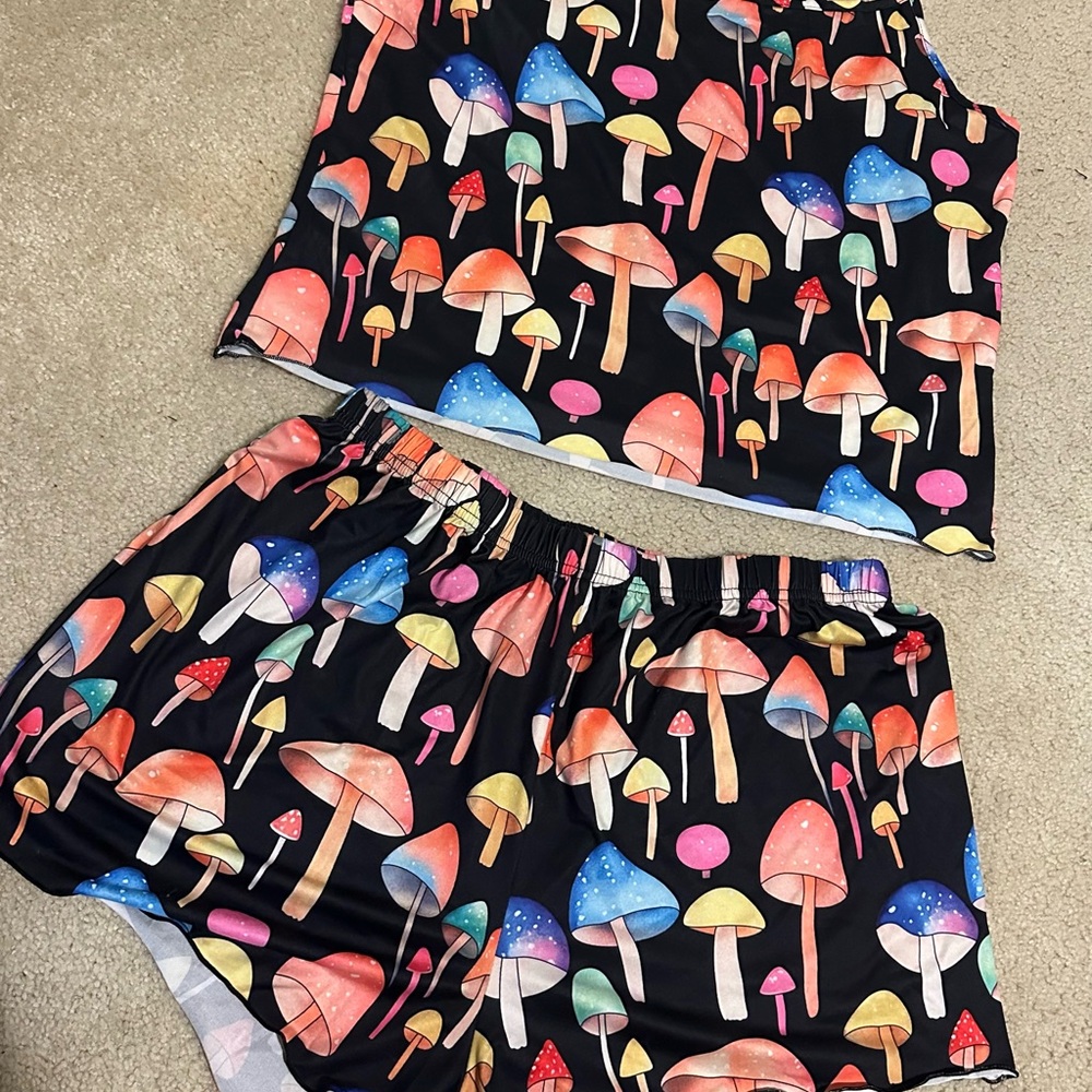 NEW Colorful Mushroom Print summer Pajama shorts & tank Set PLUS SZ 2X